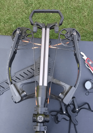 A highly maneuverable crossbow. When cocked the axle to axle distance is about 9 inches. Great for ground blind hunting and stalking.
