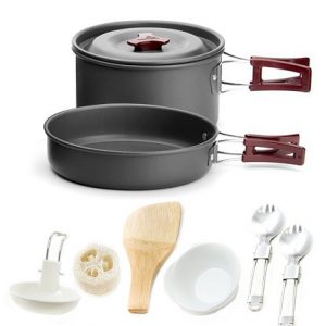 Honest Outfitters Portable Cookware Mess Kit, comes with extras to help get you started camping at an affordable price.