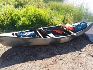 Old Town Guide 119: Solo canoe, solid construction, can carry a lot of weight, stable, and a lot of fun to paddle.